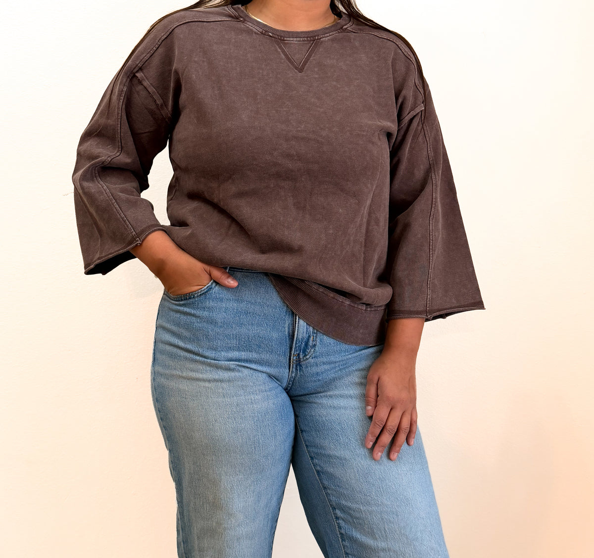 Brown flowy sleeve top