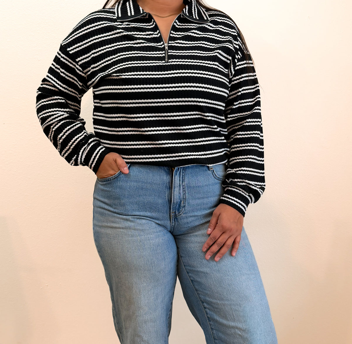 Black stripe quarter zip