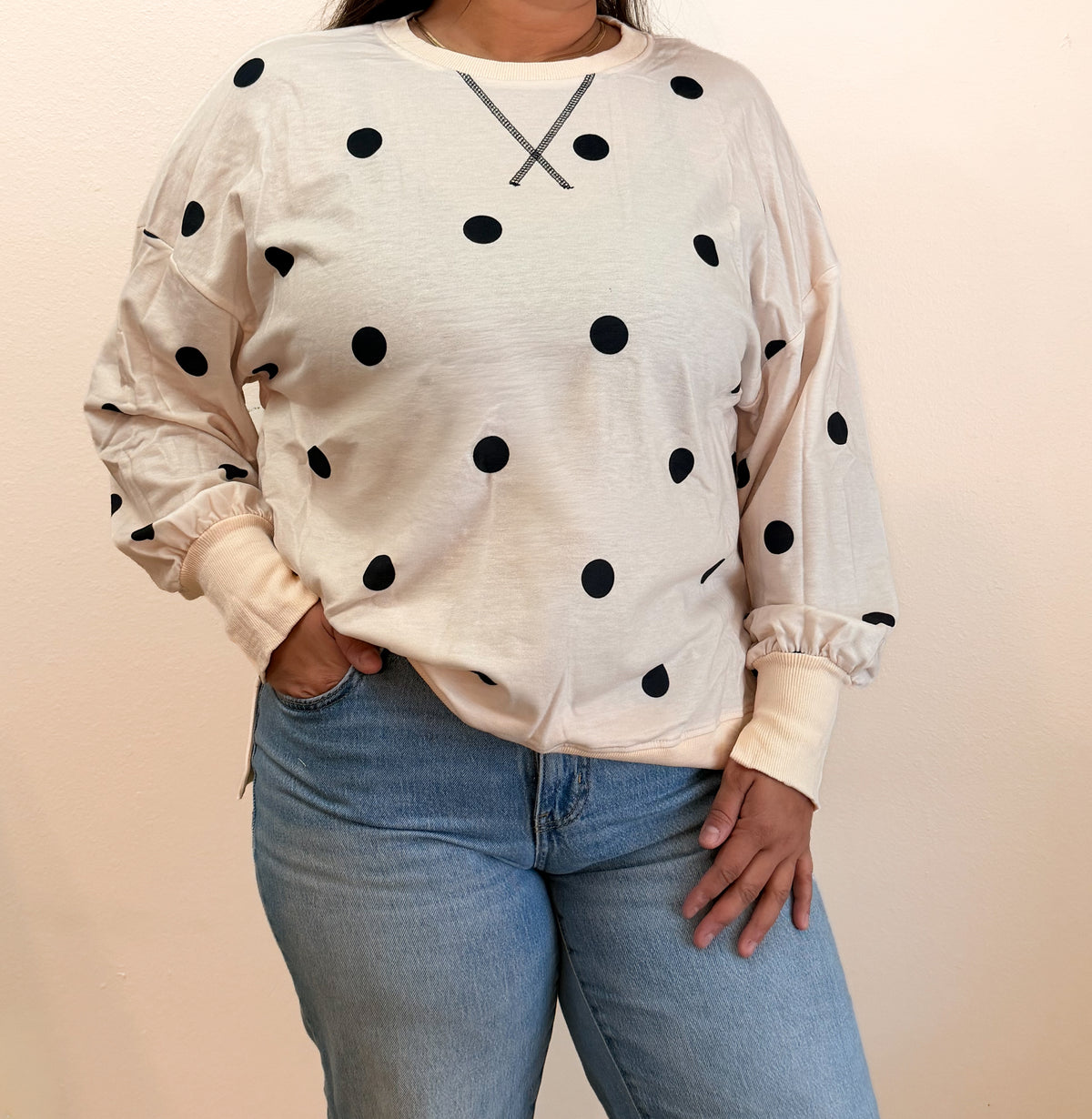 Black Polka Dot Beige Top 🖤🤎